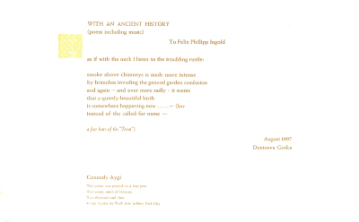 With an Ancient History : (Poem Including Music) / Gennady Aygi
