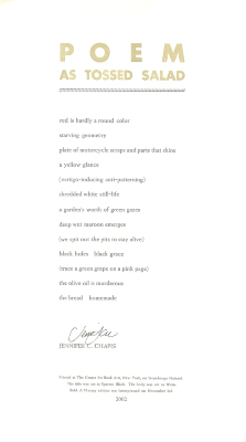 Poem As Tossed Salad / Jennifer C. Chapis
