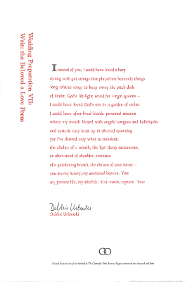 Wedding Preparation VII : Write the Beloved a Love Poem / Debbie Urbanski
