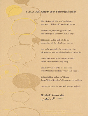 Ars Poetica #28 : African Leave-Taking Disorder / Elizabeth Alexander