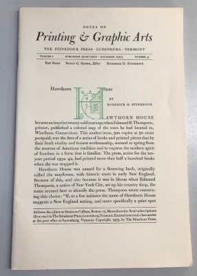 Notes on Printing & Graphic Arts; Volume I, Number 4 / Rollo G. Silver (editor); Ray Nash; Roderick D. Stinehour; The Stinehour Press