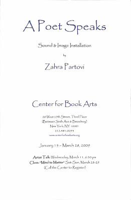 [Exhibition brochure for "Zahra Partovi: A Poet Speaks"]
