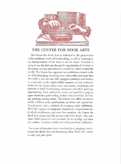 The Center for Book Arts : The Center for Book Arts is Dedicated to the Preservation of the Traditional Crafts of Bookmaking ... / [Center for Book Arts]