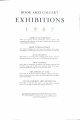 Book Arts Gallery  Exhibitions 1987 : Literate Letterpress ... : Book Works, London ... : Jean de Gonet ... : Travel Books ... : The Effects of Time ... : Collegiate Book Arts Exhibition ...
