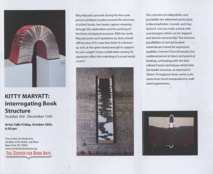 Exhibition brochure for "Kitty Maryatt: Interrogating Book Structure"
