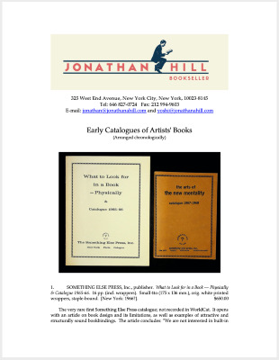 Early Catalogues of Artists' Books / Jonathan A. Hill, Bookseller, Inc.
