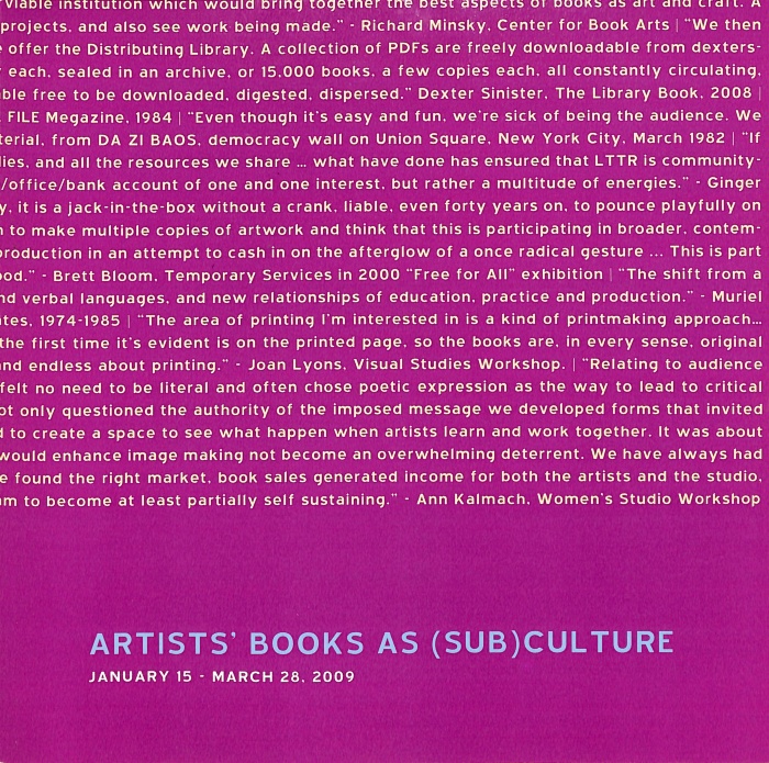 Exhibition catalog for "Artists' Books as (Sub)culture"