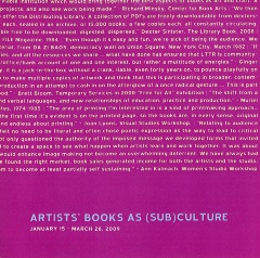 Exhibition catalog for "Artists' Books as (Sub)culture"