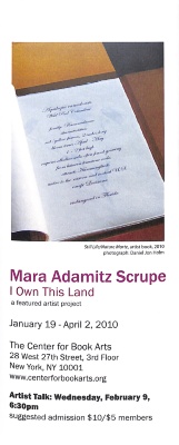 Exhibition brochure for "Mara Adamitz Scrupe: I Own This Land"