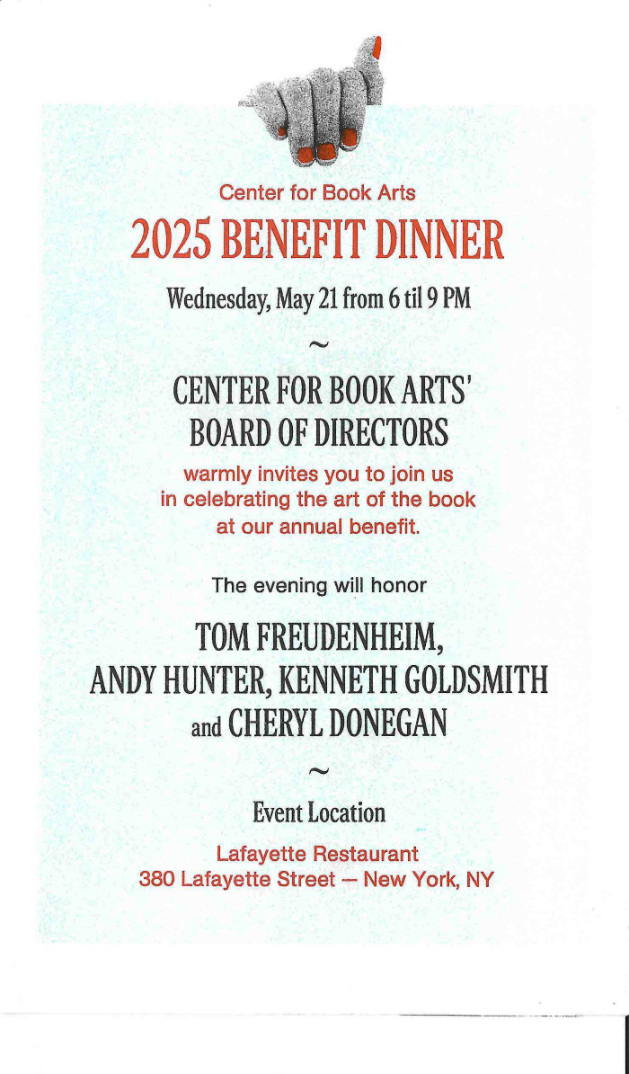 [Invitation and program for the 2025 Center for Book Arts annual benefit and auction]