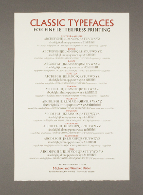 Classic Typefaces for Fine Letterpress Printing / Michael and Winifred Bixler