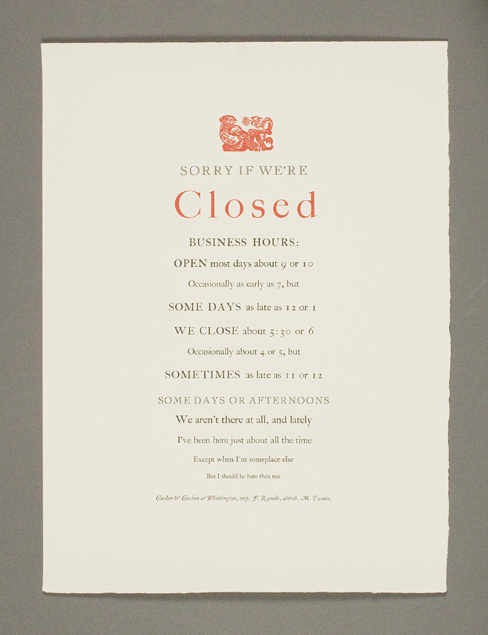 Sorry If We're Closed / John Randle, The Whittington Press