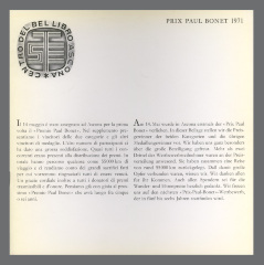 Prix Paul Bonet, 1971 / Centro del Bel Libro (Ascona, Switzerland)