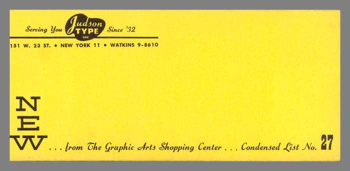 Condensed List No. 27 from the Graphic Arts Shopping Center / Judson Type, Inc.