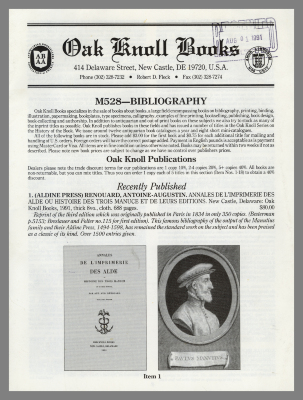 Oak Knoll Books [catalogue] / Oak Knoll Books