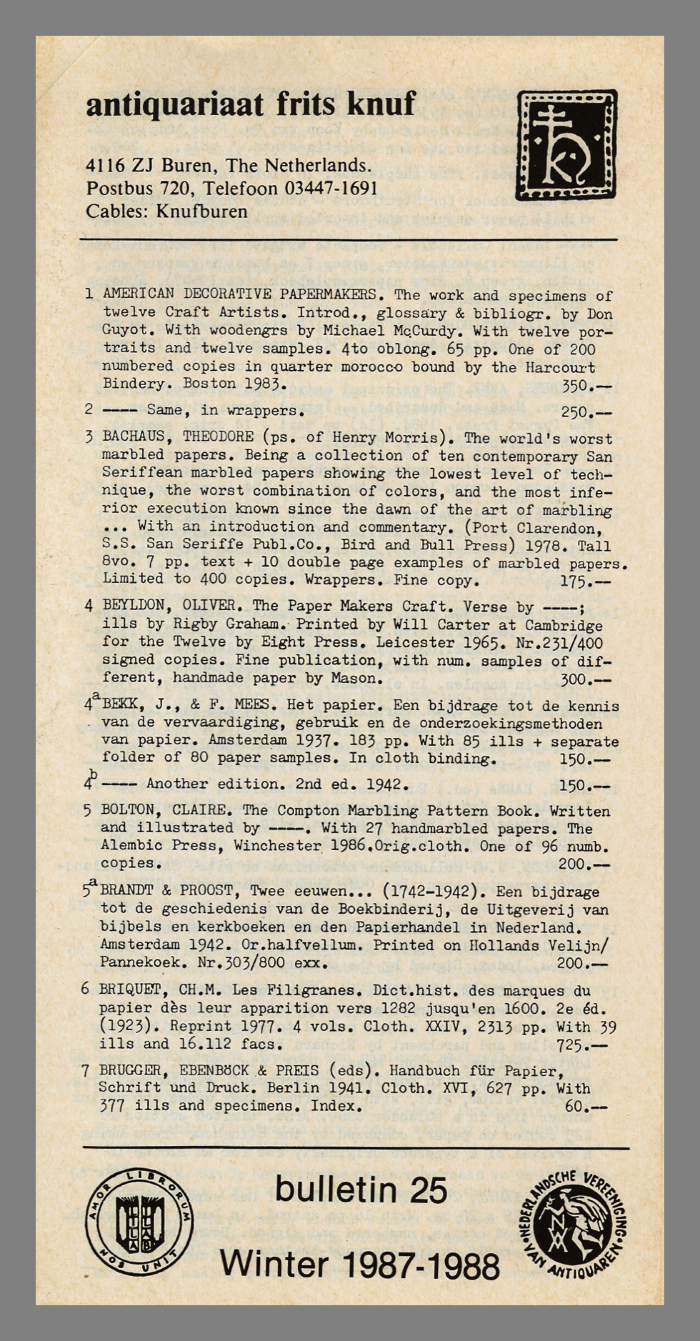 Antiquariaat Frits Knuf [bulletin] / Antiquariaat Frits Knuf