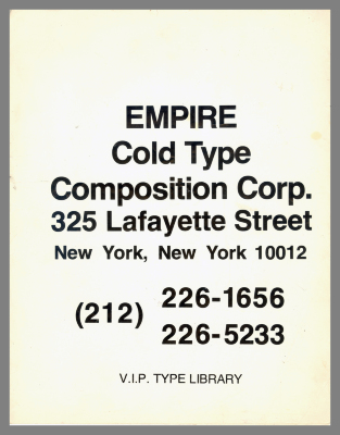 V.I.P Type Library / Empire Cold Type Composition Corp.