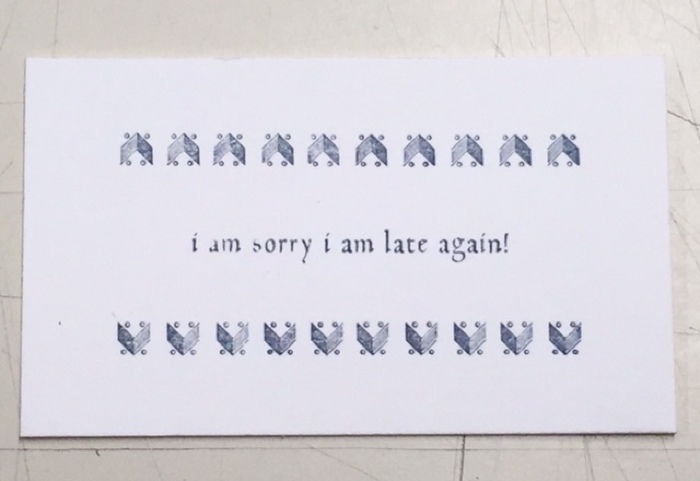 I am sorry I am late again! / Liz Zanis