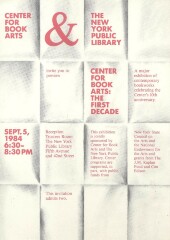 [Postcard invitation to preview exhibition  "Center for Book Arts: The First Decade" exhibition]
