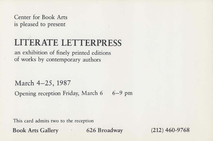 [Postcard advertising "Literate Letterpress"]