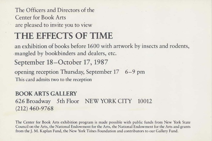 [Postcard invitation to the opening of "The Effects of Time"]