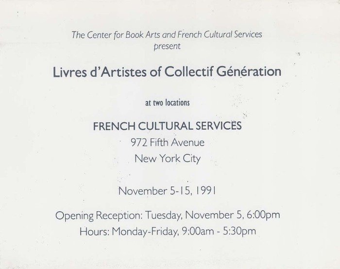 [Postcard advertising "Livres d'Artistes of Collectif Génération"]
