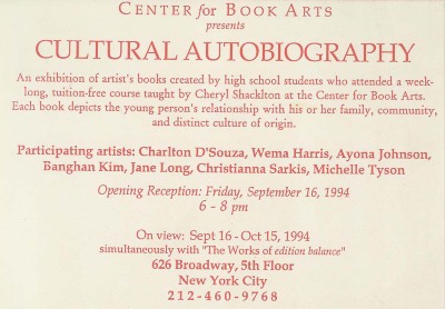 [Postcard advertising 1994 exhibition "Cultural Autobiography"]
