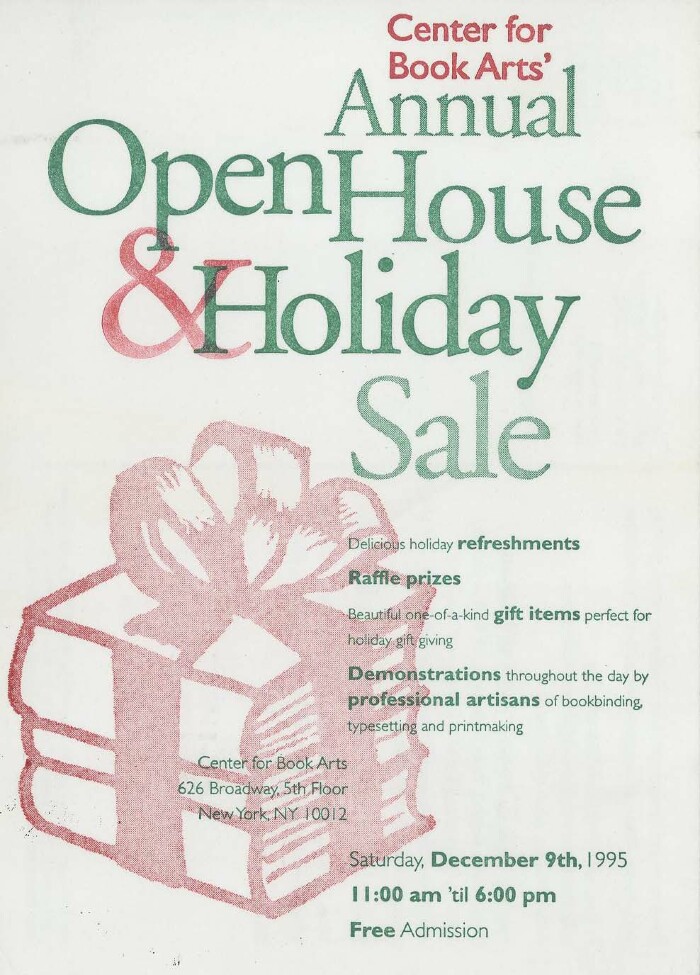 [Postcard advertising the Center's annual open house and holiday sale for 1995]

