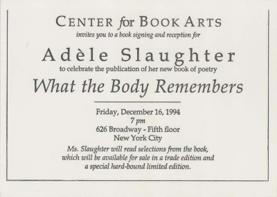 [Postcard invitation to an event with Adele Slaughter]

