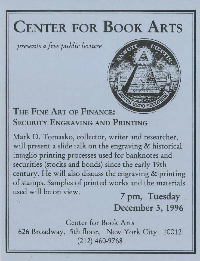 [Postcard advertising "The Fine Art of Finance: Security Engraving and Printing"]
