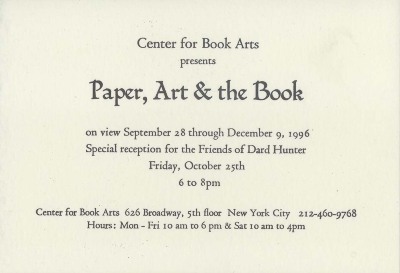[Postcard advertising "Paper, Art and the Book"]
