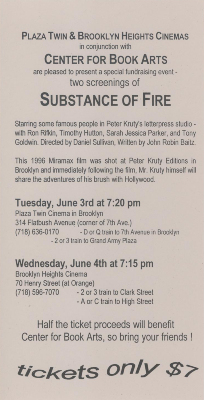 [Postcard advertising screenings of "Substance of Fire"]