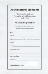 [Auction registration form for the Center for Book Arts' 2012 annual beneft and auction]
