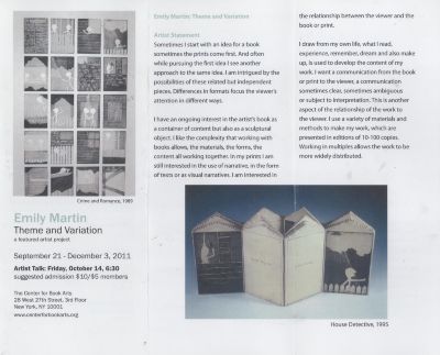 [Exhibition brochure for the featured artist project "Emily Martin: Theme and Variation"]
