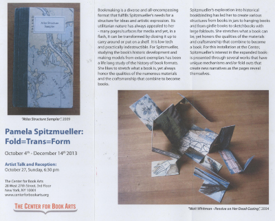 [Exhibition brochure for "Pamela Spitzmueller: Fold=Trans=Form"]

