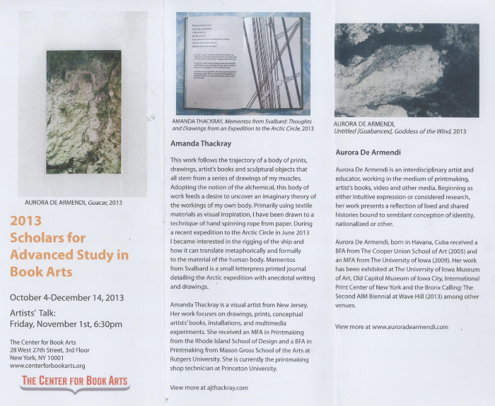 [Exhibition brochure for "2013 Scholars for Advanced Study in Book Arts"]
