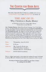 [Invitation to a curator's talk and reception in honor of "The ABC of It: Why Children's Books Matter"]
