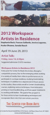 [Exhibition brochure for "2012 Workspace Artists in Residence"]

