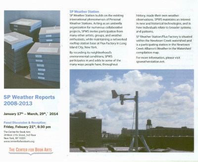 [Exhibition brochure for "SP Weather Reports 2008-2013"]
