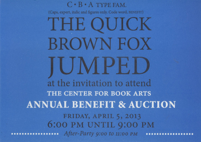 [Invitation to the 2013 Center for Book Arts annual benefit and auction]

