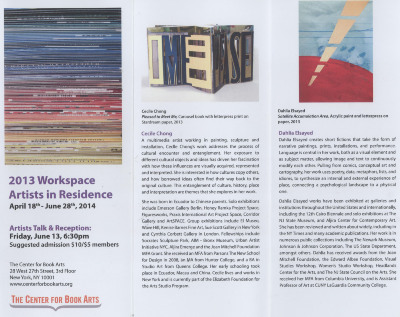 [Exhibition brochure for "2013 Workspace Artists in Residence"]

