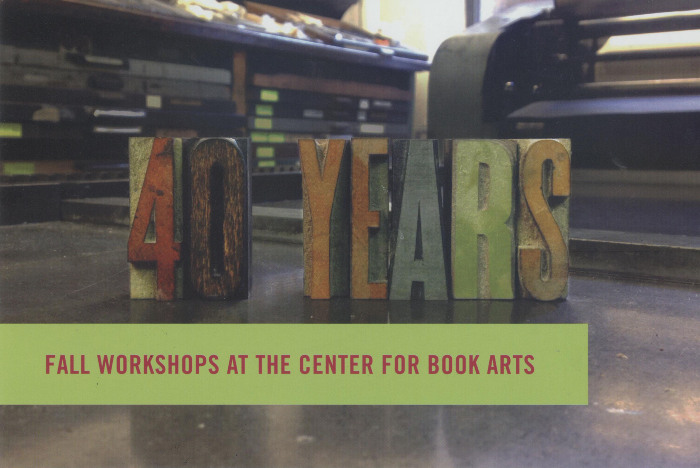 [Postcard advertising fall 2014 workshops at the Center for Book Arts]
