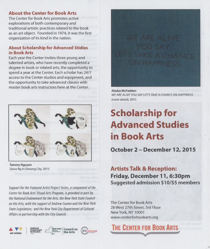 [Exhibition brochure for "2015 Scholarship for Advanced Studies in Book Art"]
