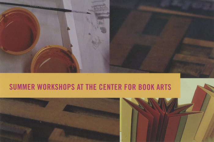 [Postcard advertising summer 2014 workshops at the Center for Book Arts]
