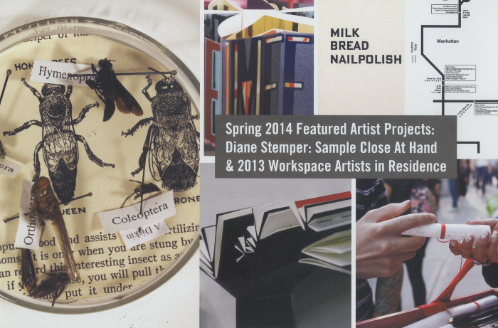 [Postcard advertising spring 2014 featured artist projects at the Center for Book Arts]
