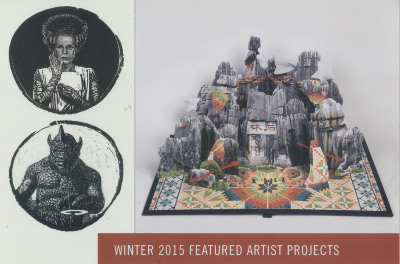 [Postcard advertising winter 2015 featured artist projects]

