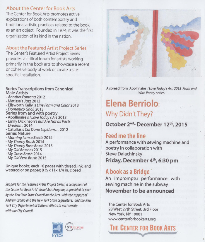 [Exhibition brochure for "Elena Berriolo: Why Didn't They?"]
