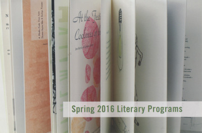 [Postcard advertising spring 2016 literary programs at the Center for Book Arts]
