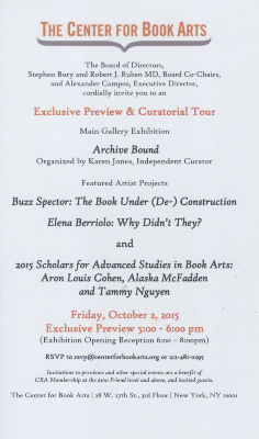[Invitation to the preview and tour of "Archive Bound"]
