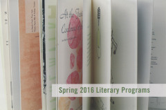 [Postcard advertising spring 2016 literary programs at the Center for Book Arts]
